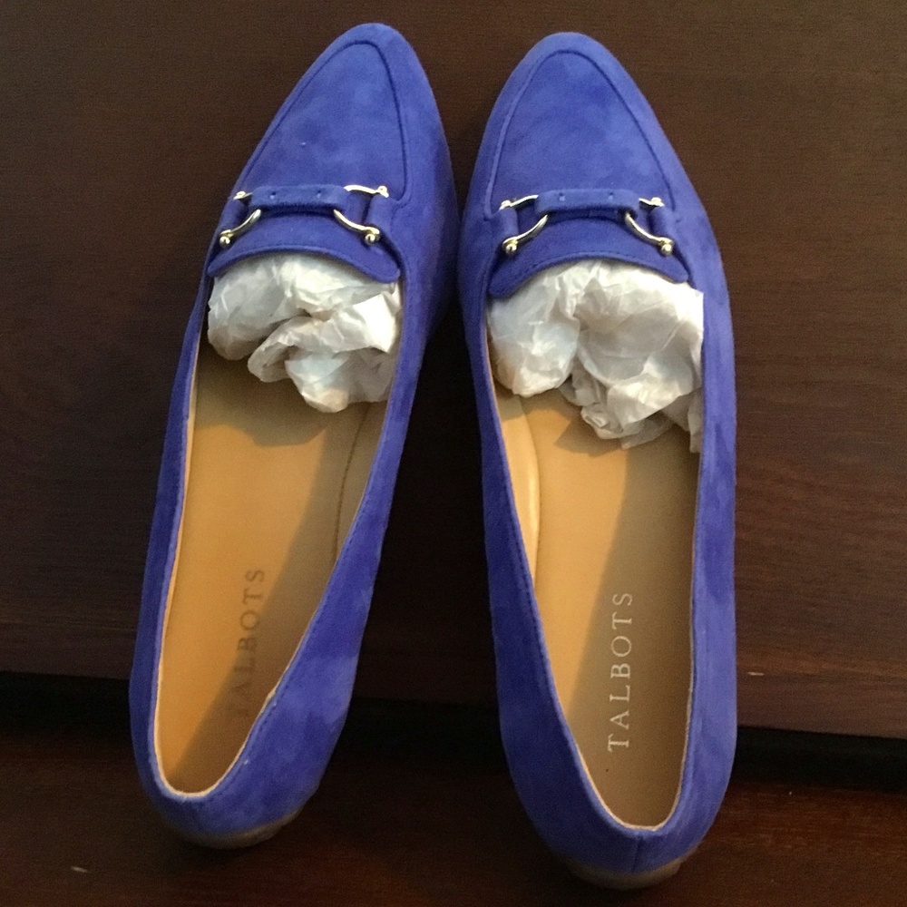Talbots Bright Blue Suede Flats, Decorative Touch on Vamp, NIB, SZ 9.5
